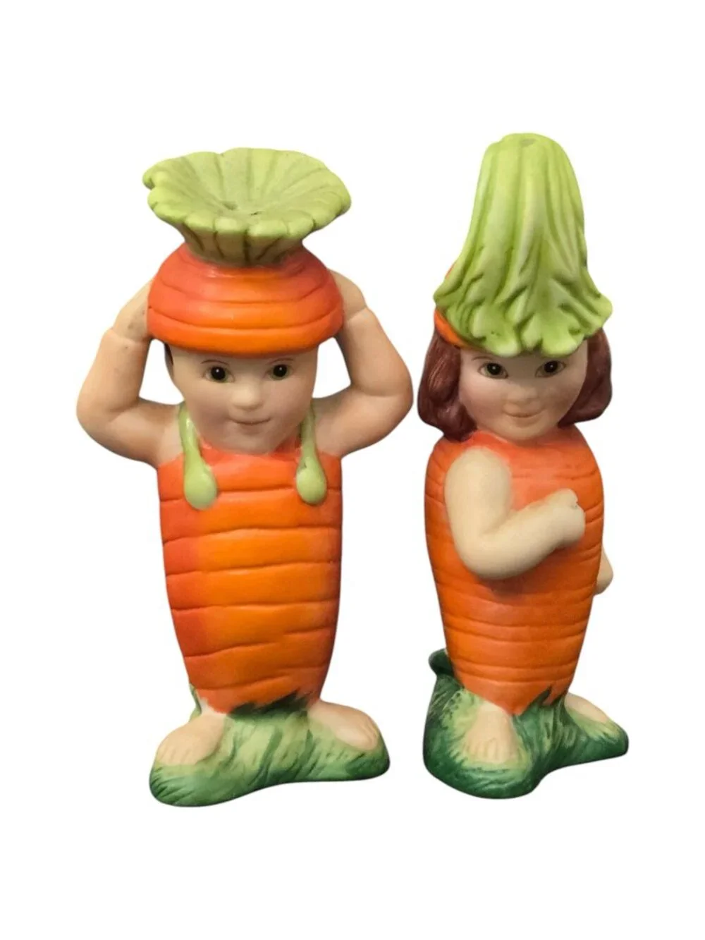 Carrot Salt & Pepper Shaker Set Kids Couple Kitsch Franklin Mint Vintage 1991